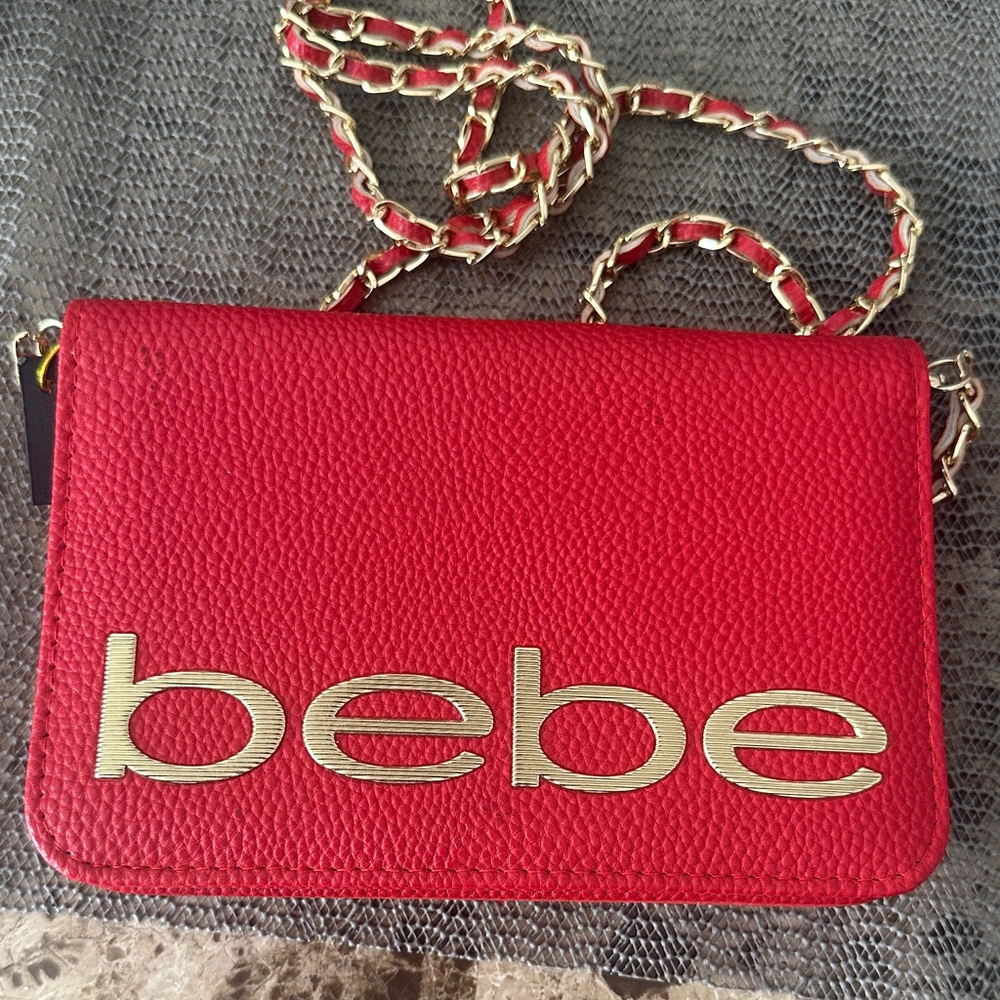 Bebe Bold Red Crossbody Bag with Gold Accents